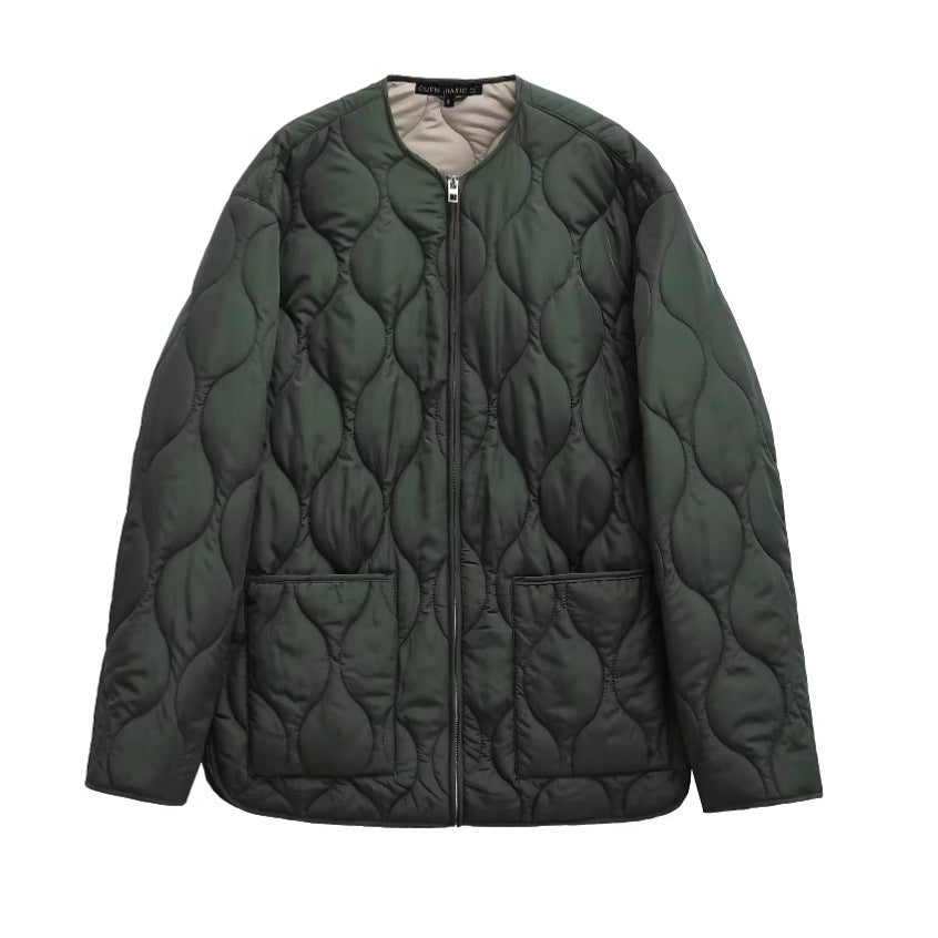 Damen nan gesteppte Oversize-Quiltjacke mit Rundhals, durchgehendem Reißverschluss und aufgesetzten Taschen Drune