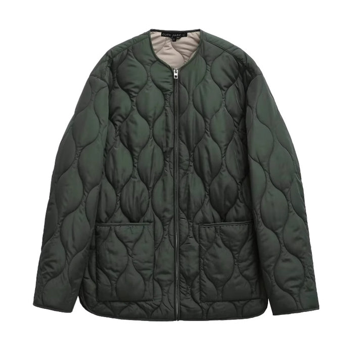 Damen nan gesteppte Oversize-Quiltjacke mit Rundhals, durchgehendem Reißverschluss und aufgesetzten Taschen Drune