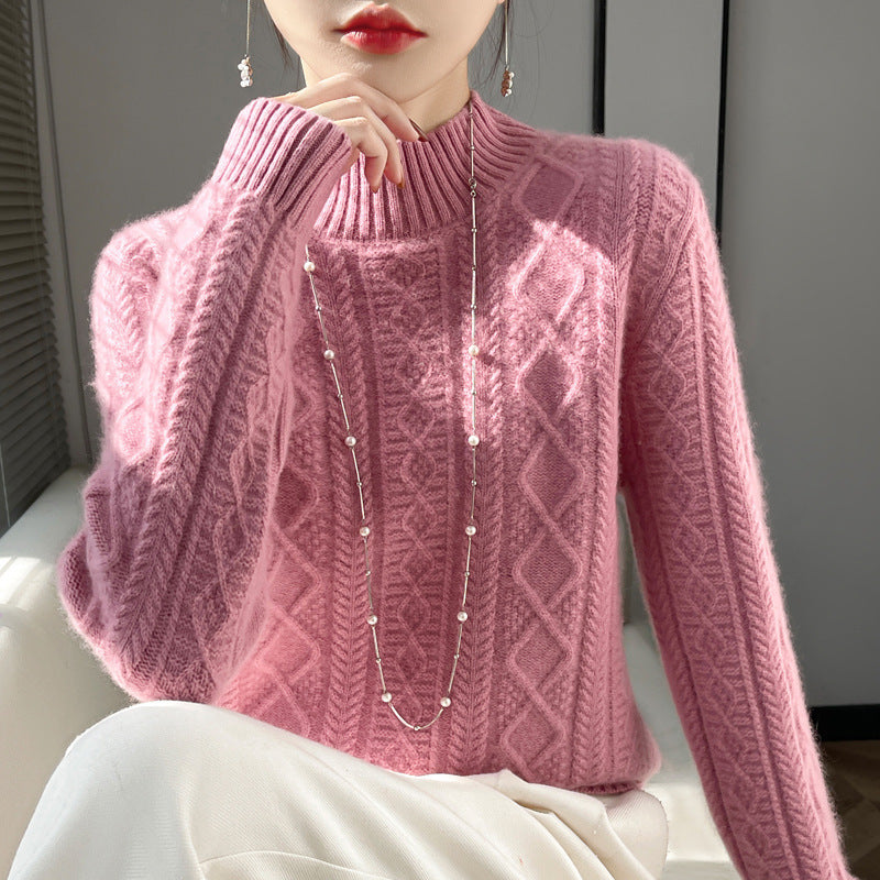 Damen Zopfmuster-Mockneckpullover mit feinem Ajour‑Detail und flauschiger Kaschmir‑Optik Drune