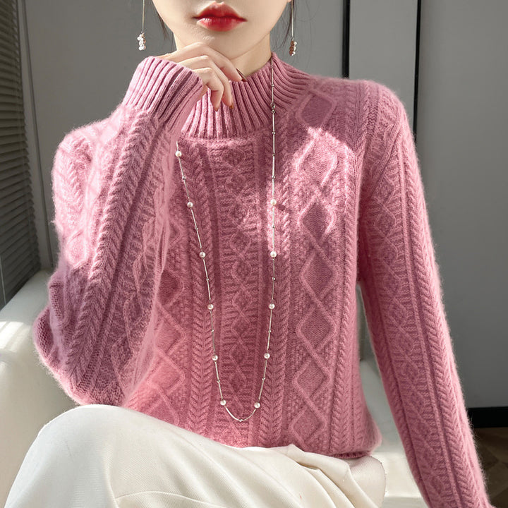 Damen Zopfmuster-Mockneckpullover mit feinem Ajour‑Detail und flauschiger Kaschmir‑Optik Drune