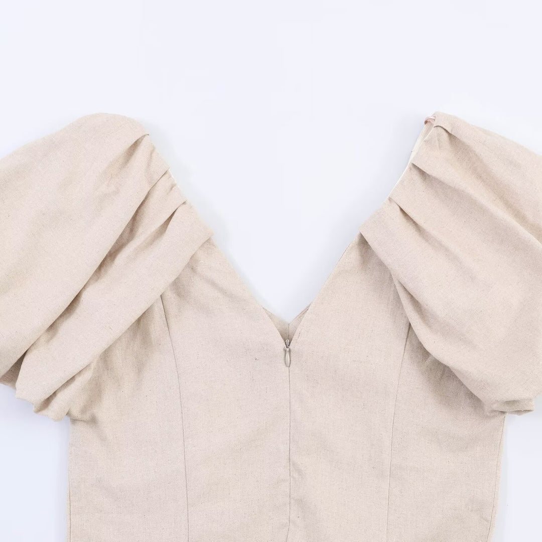 Damen Midi-Kleid mit voluminösen Kurzärmeln und schmeichelndem Schnitt Drune