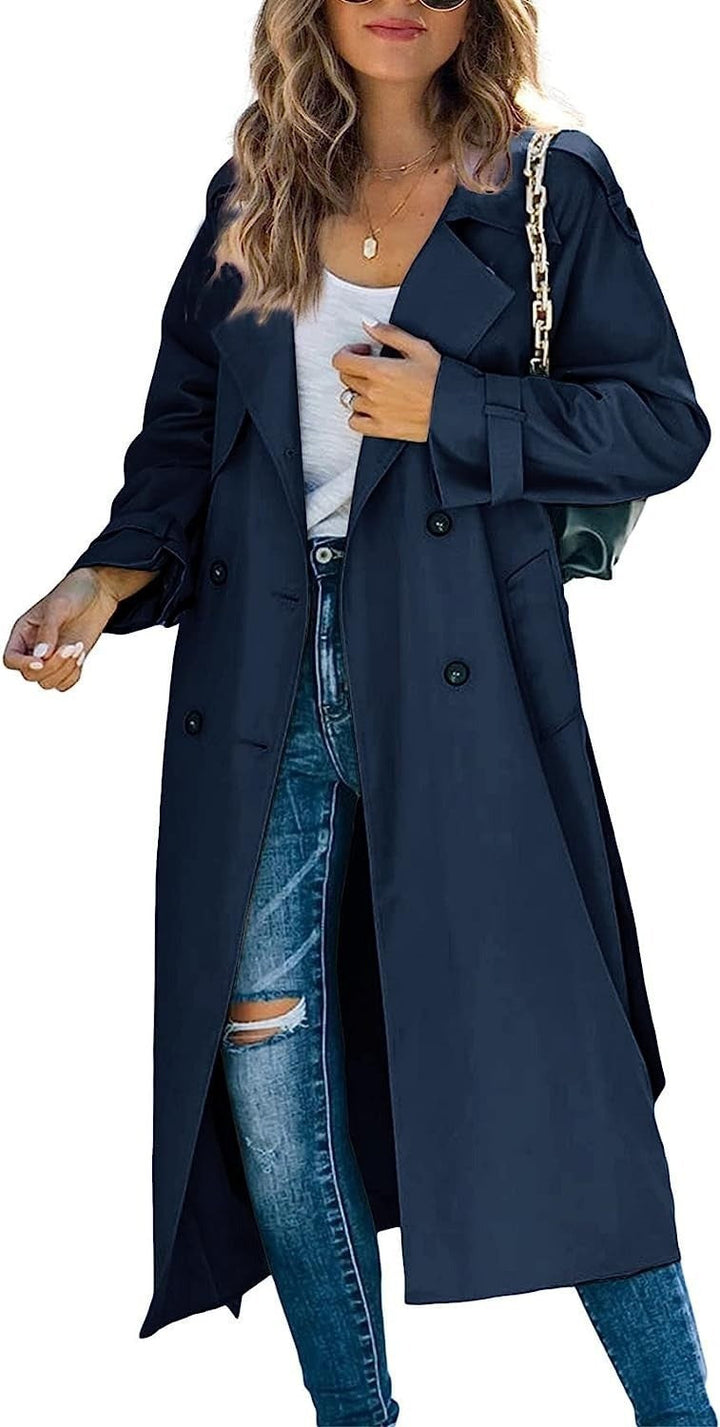 Damen Eleganter Trenchcoat im Oversize-Stil mit Taillengürtel Drune