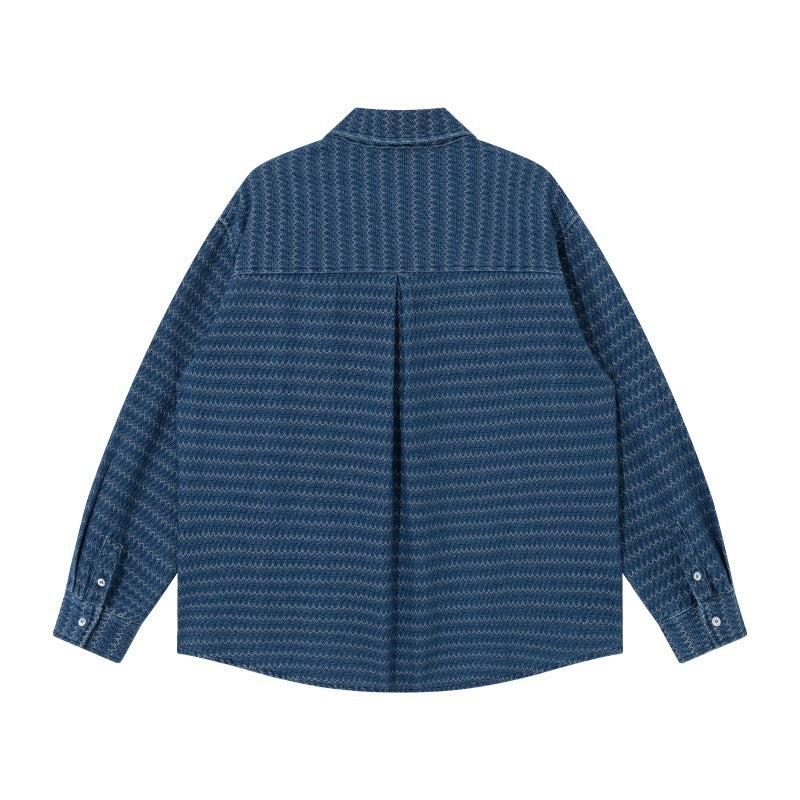 Unisex Strukturierte Baumwoll-Overshirtjacke mit Zickzack-Jacquard und aufgesetzten Brusttaschen Drune
