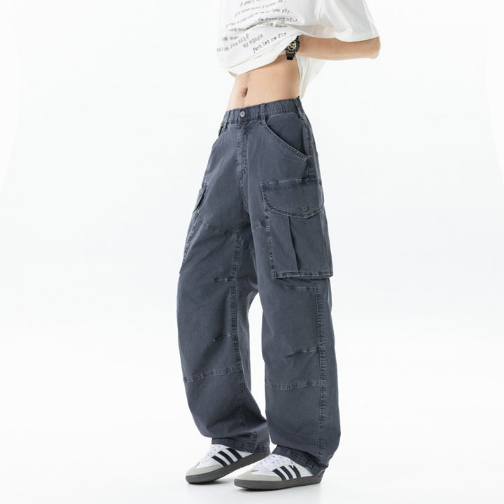 Damen Weite Cargohose mit hohem Bund, Oversize‑Bein und großen Klappentaschen Drune