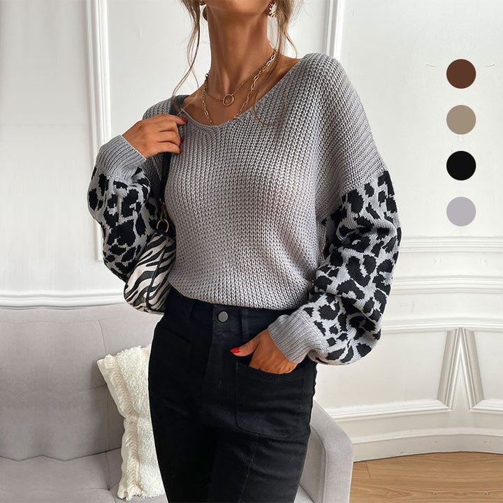 Damen Oversize Strickpullover mit Balloonärmeln und Animal-Jacquard Drune