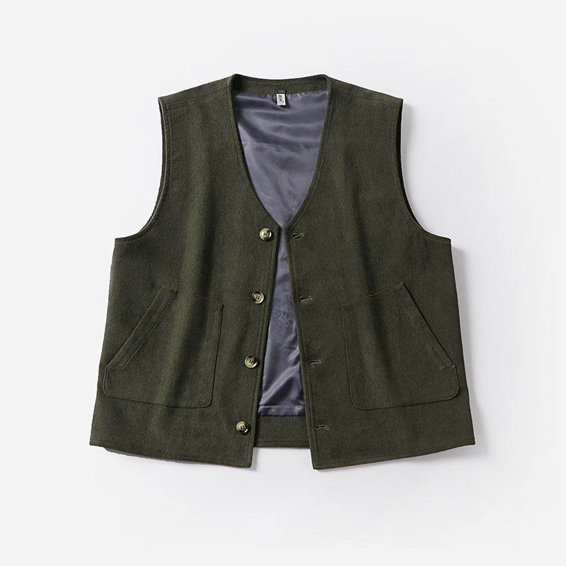 Herren Cordweste mit Satinfutter, V‑Ausschnitt und aufgesetzten Taschen Drune