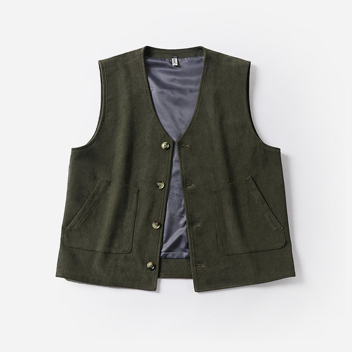 Herren Cordweste mit Satinfutter, V‑Ausschnitt und aufgesetzten Taschen Drune