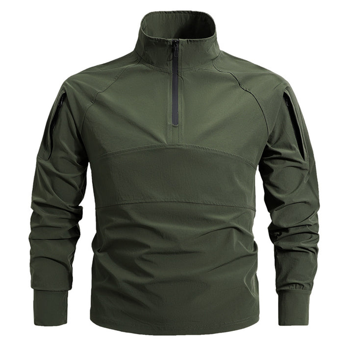 Herren nan taktischer Halfzip-Softshellpullover mit Ärmeltaschen und hohem Kragen Drune
