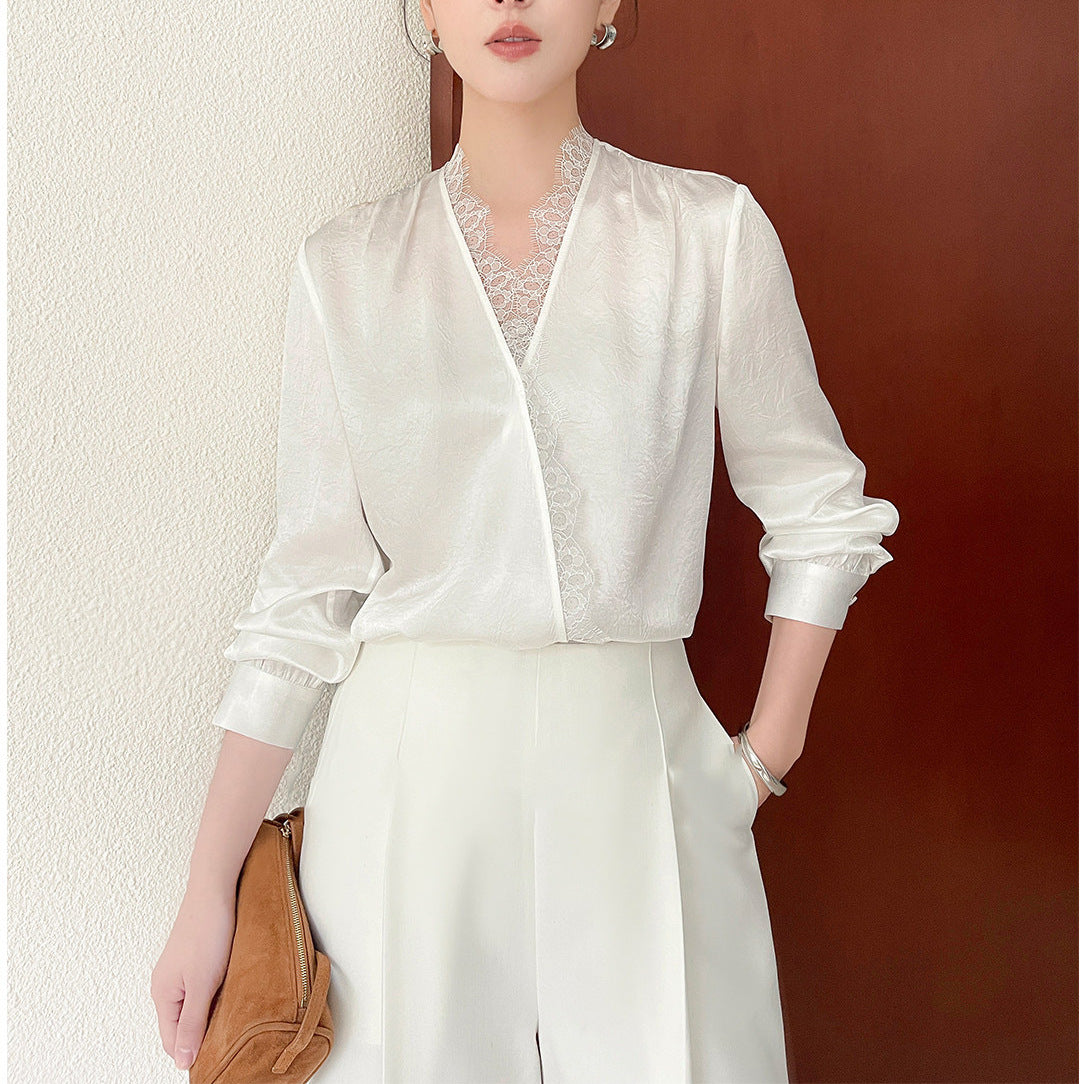 Damen Elegante und raffinierte Bluse mit Spitzenkragen Drune