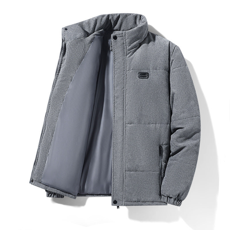 Herren gepolsterte Cordjacke mit hohem Stehkragen, wattierter Isolierung und Reißverschlusstaschen Drune