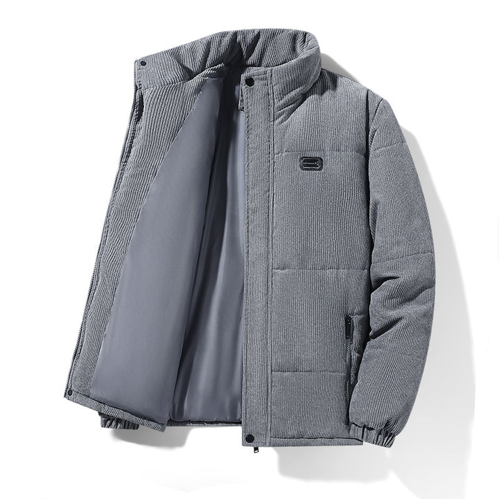Herren gepolsterte Cordjacke mit hohem Stehkragen, wattierter Isolierung und Reißverschlusstaschen Drune