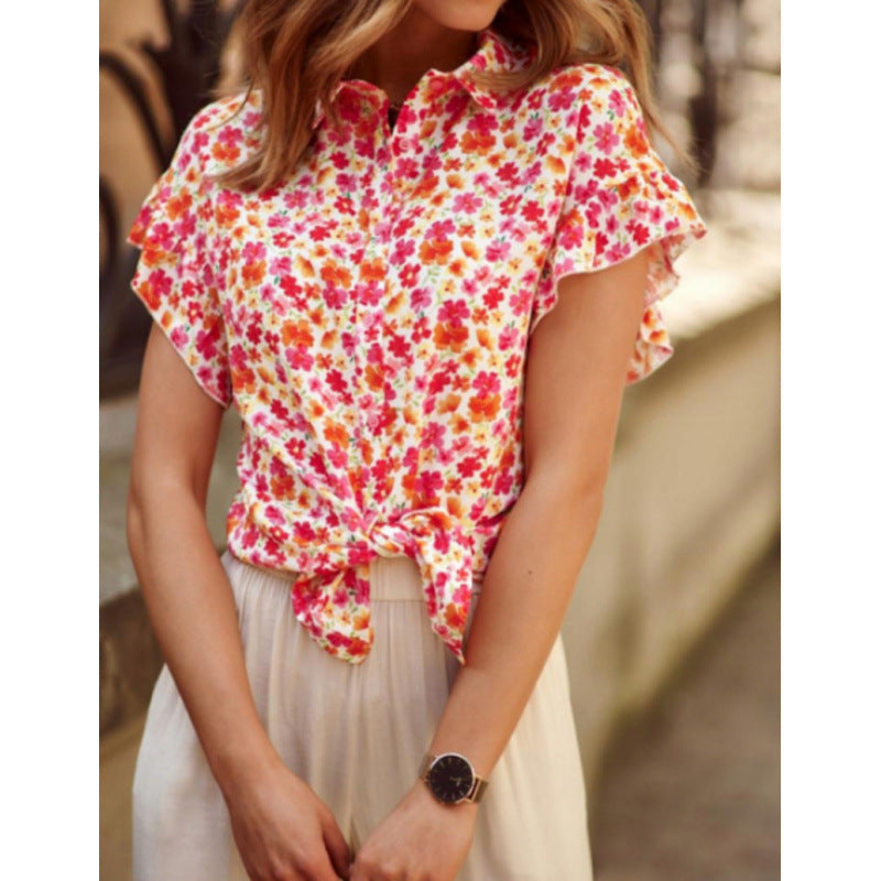 Damen Blusenshirt mit floralem Muster und Rüschendetails Drune