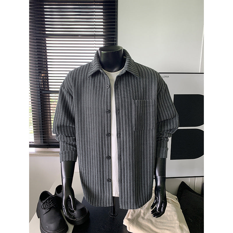Herren Texturierte Overshirt‑Hemdjacke aus Strick mit Kentkragen Drune