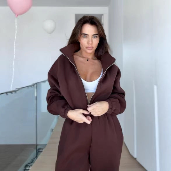 Damen lässiger Sportanzug mit oversized Kapuzenjacke und elastischen Hosen