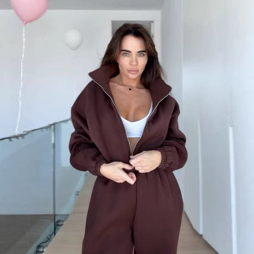 Damen lässiger Sportanzug mit oversized Kapuzenjacke und elastischen Hosen