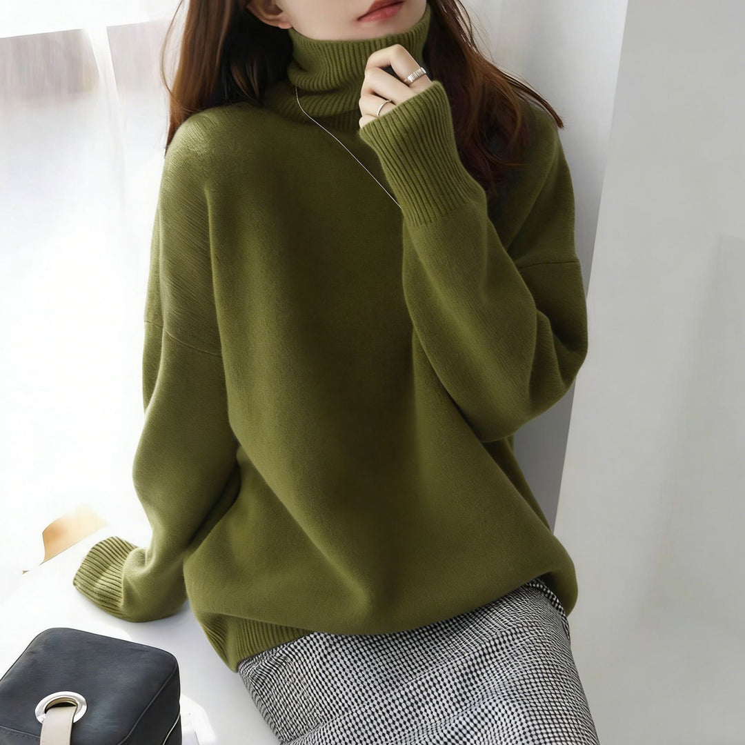 Damen Oversize Feinstrickpullover mit hohem Rollkragen und Seitenschlitzen Drune