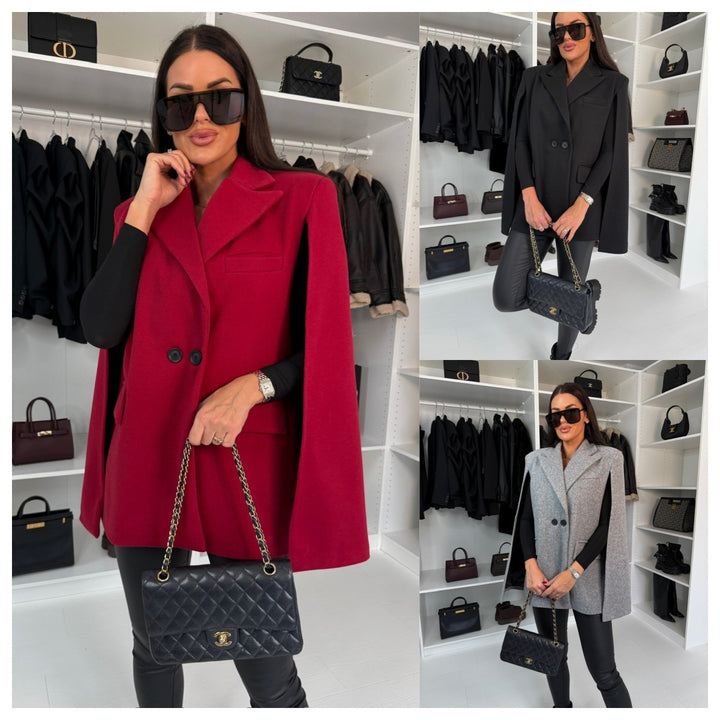 Damen Eleganter Cape-Blazer mit doppelter Knopfleiste und klaren Linien Drune