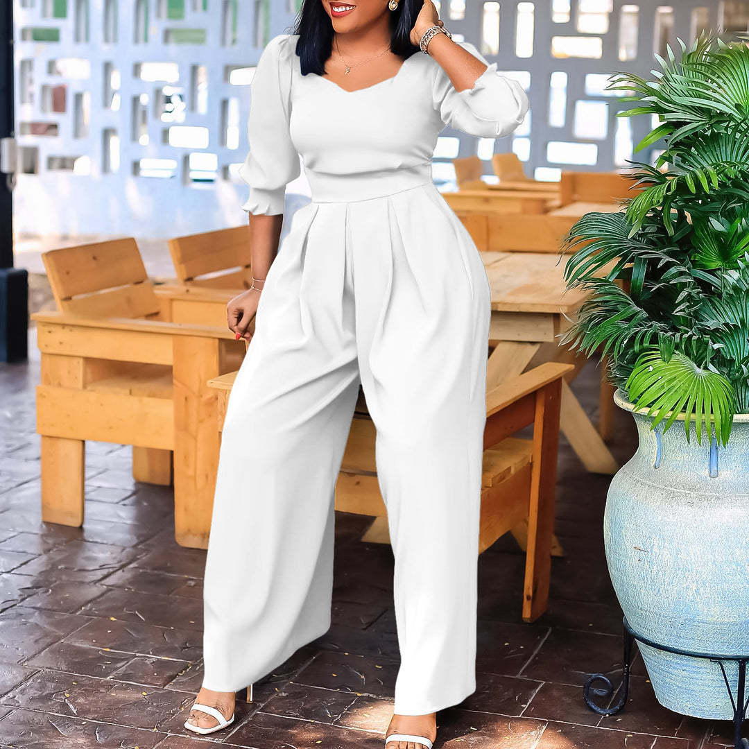 Damen eleganter Jumpsuit mit schickem V-Ausschnitt und tailliertem Schnitt Drune