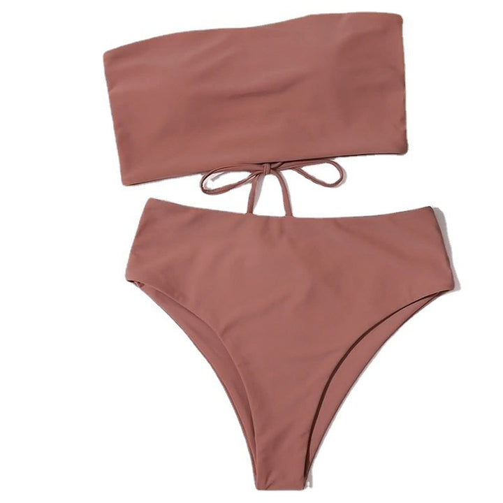 Damen Bandeau-Bikini-Set mit hohem Schnitt und elegantem Wickeldetail Drune