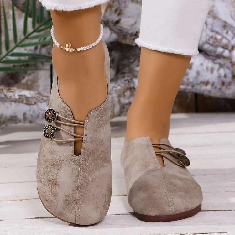 Damen nan elegante Komfort-Slipper im Mokassinstil mit elastischer Zierkordel und Knopfdetail Drune