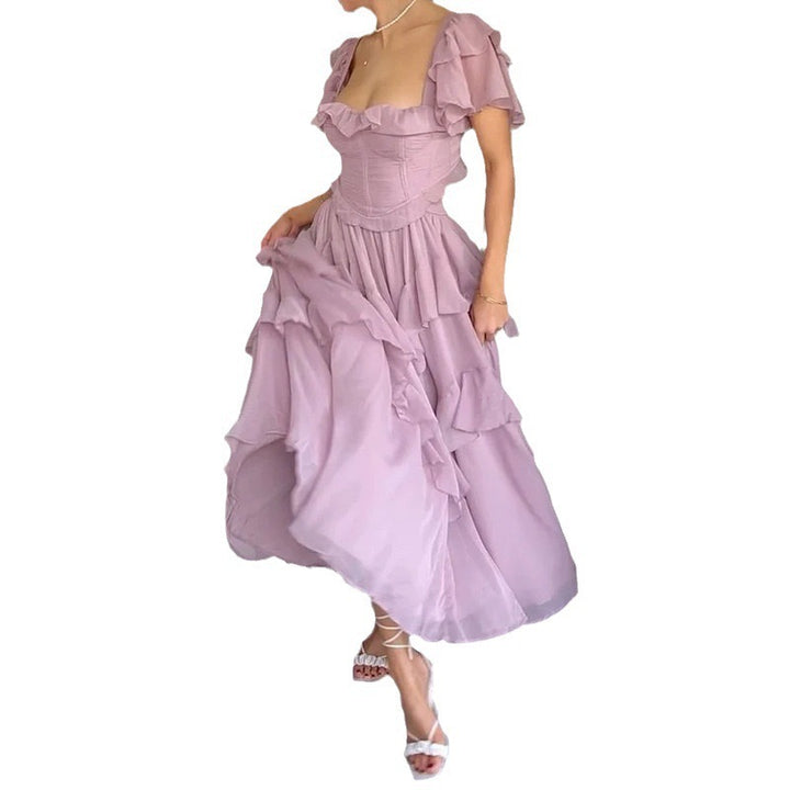 Damen Verspieltes Rüschendetails Maxikleid mit corsage-förmigem Oberteil Drune