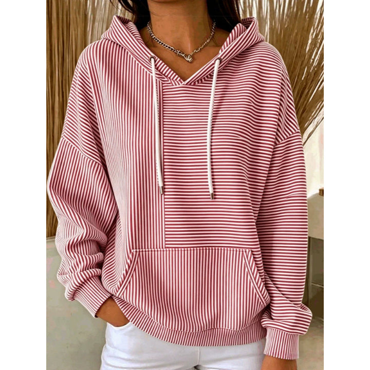 Damen Oversize Kapuzenpullover mit feinem Streifenprint, Kängurutasche und V-Ausschnitt-Kapuze Drune