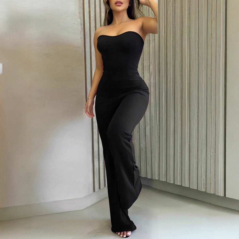 Damen Figurschmeichelnder Jumpsuit mit elegantem Bandeau-Ausschnitt und weitem Bein Drune