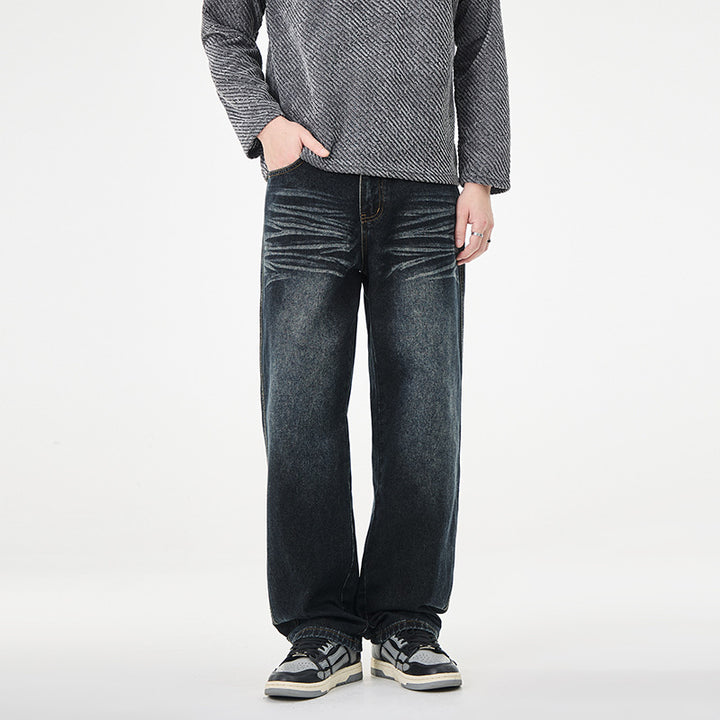 Herren weite Vintage-Jeans mit Used-Effekt und tiefem Schritt Drune