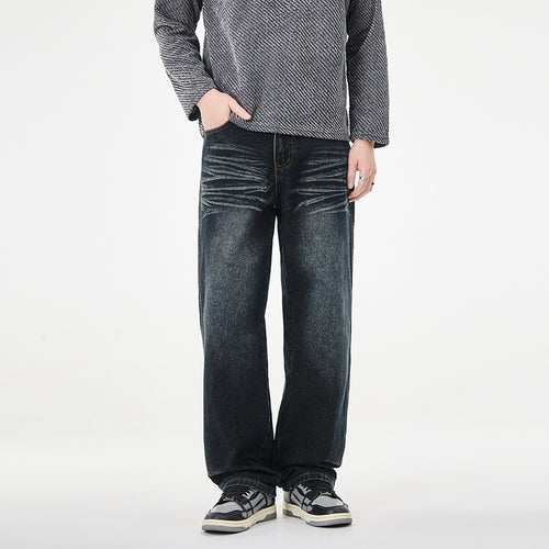 Herren weite Vintage-Jeans mit Used-Effekt und tiefem Schritt Drune