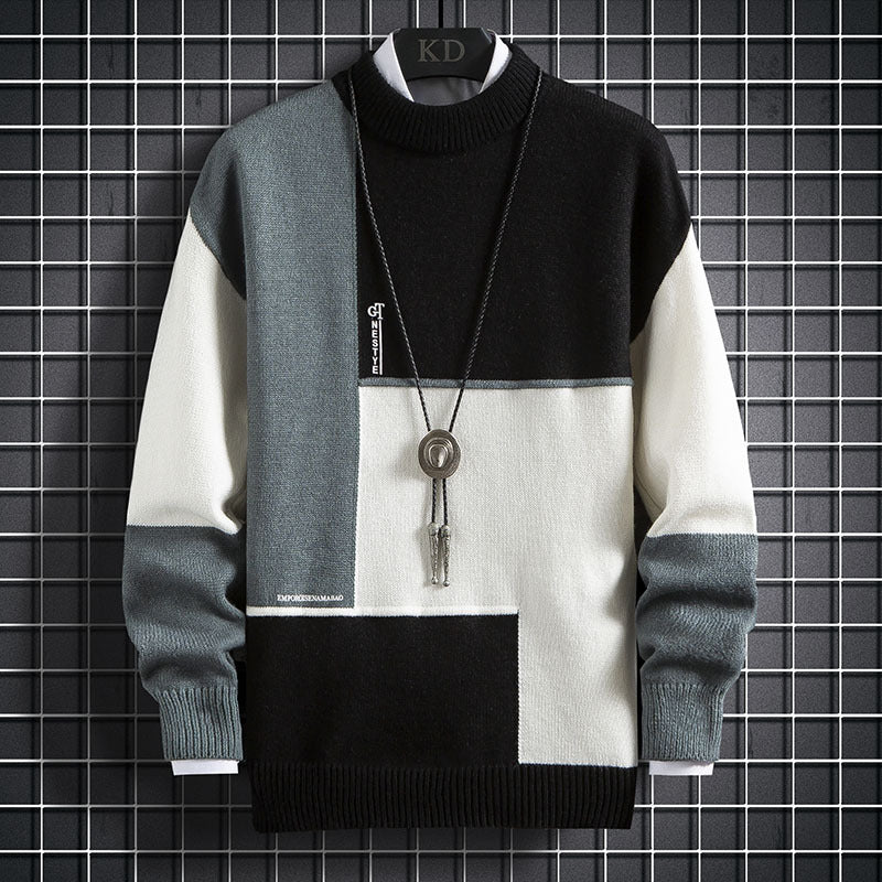 Herren nan blockfarbiger Oversize-Feinstrickpullover mit Stehkragen und gerippten Bündchen Drune