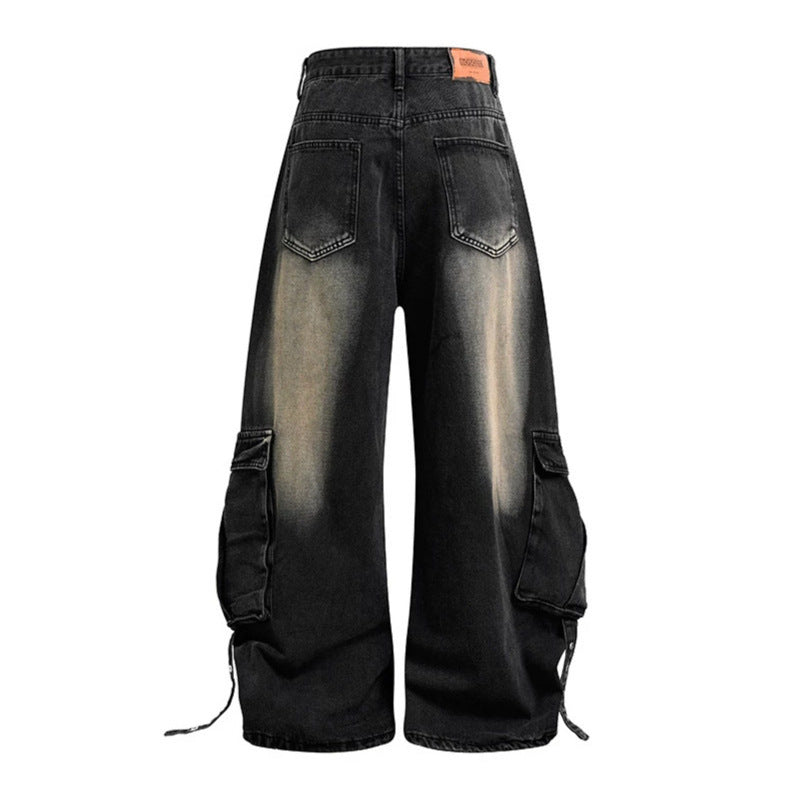 Damen weite Denim-Cargo-Culottehose mit hoher Taille und Multifunktionstaschen Drune