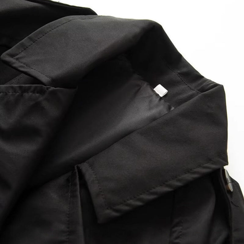 Damen Kurz geschnittener Cropped-Trenchcoat mit doppelreihiger Knopfleiste und Schulterklappen Drune