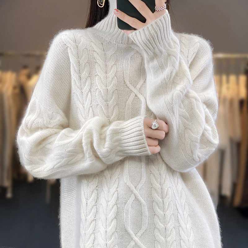 Damen Oversize-Zopfmuster-Pullover mit Mohair-Optik und gerippten Bündchen Drune