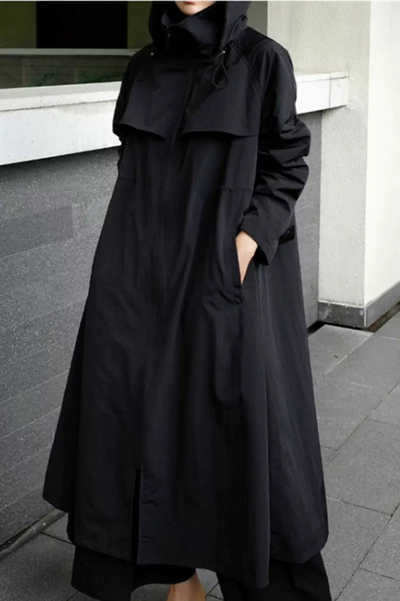 Damen Oversize-Mantel im Maxi-Look mit Kapuze und Cape‑Passe Drune