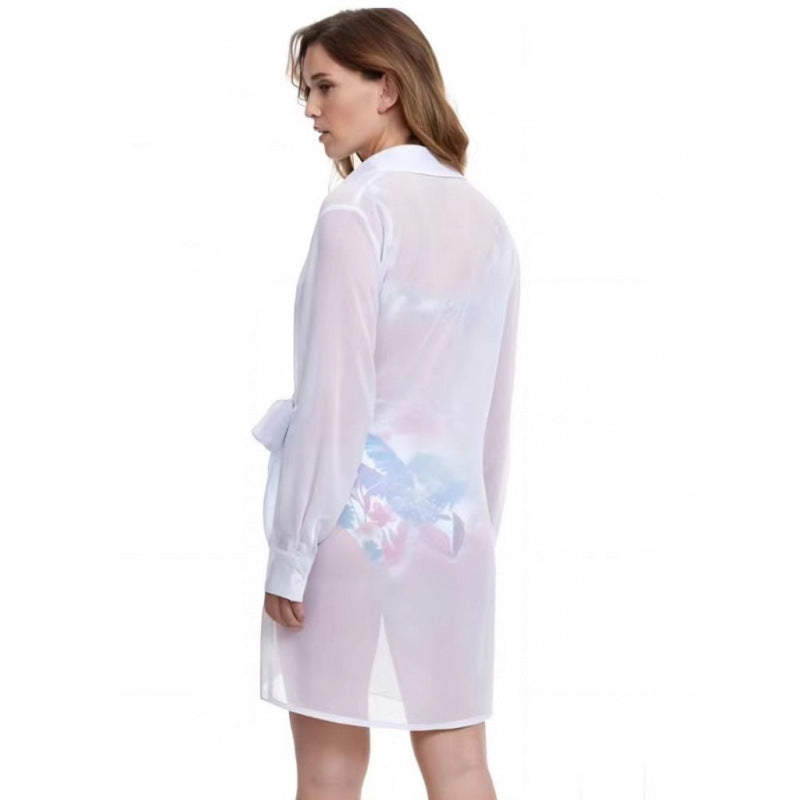 Damen Strandüberwurf mit elegantem Wickeldetail und transparentem Stoff Drune