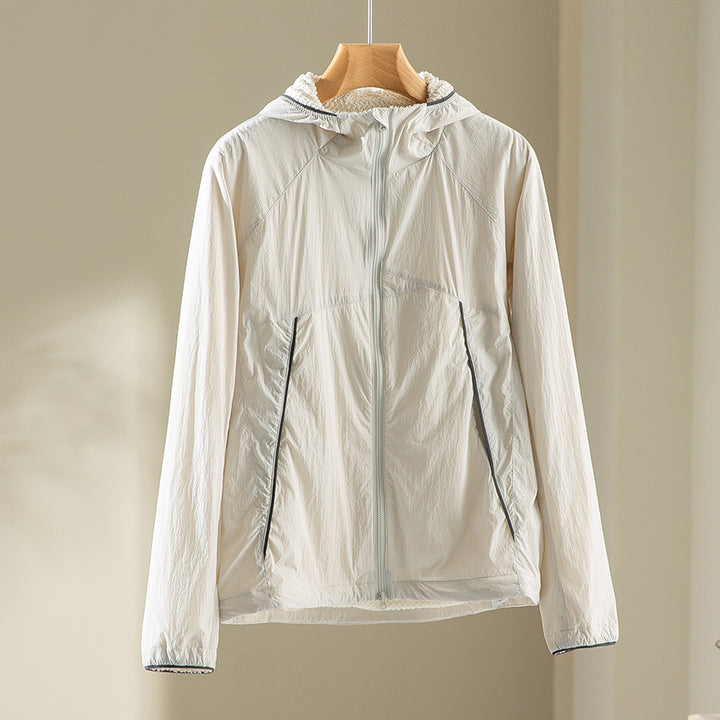 Herren leichte wind- und wasserabweisende Kapuzenjacke mit Fleece‑Innenfutter und Frontreißverschluss Drune