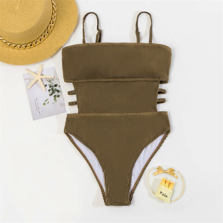Damen Einteiler Badeanzug mit elegantem Rippendesign und figurschmeichelnder Silhouette Drune