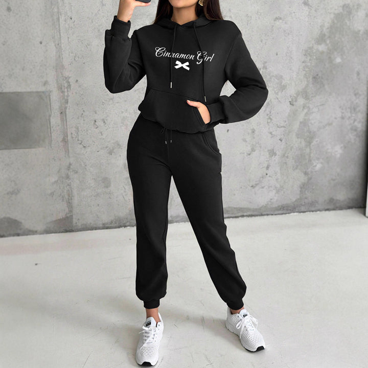 Damen nan Kapuzen-Sweatshirt und Slim-Jogginghose Lounge-Set mit Kängurutasche, gerippten Bündchen und figurbetonter Passform Drune