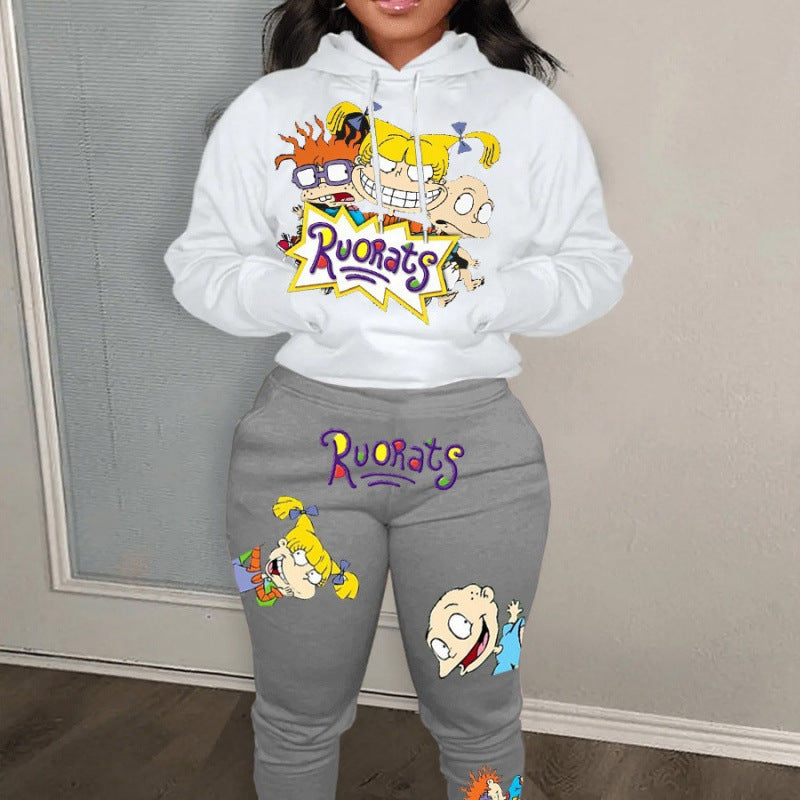 Damen Hoodie und Jogginghose Set im Cartoon-Stil Drune