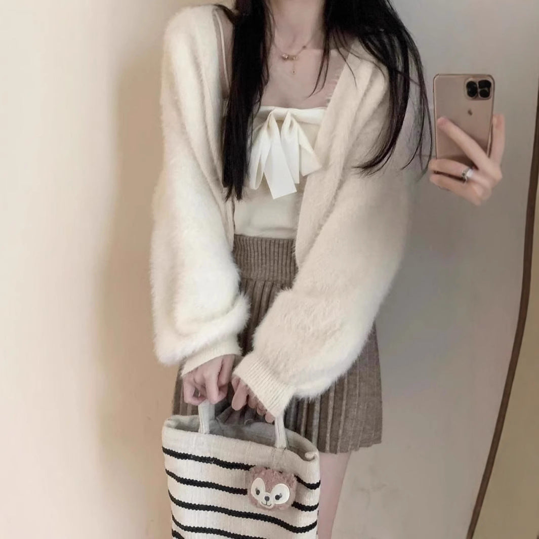 Damen Flauschige Strickjacke mit weiten Ärmeln und bequemen Schnitt Drune