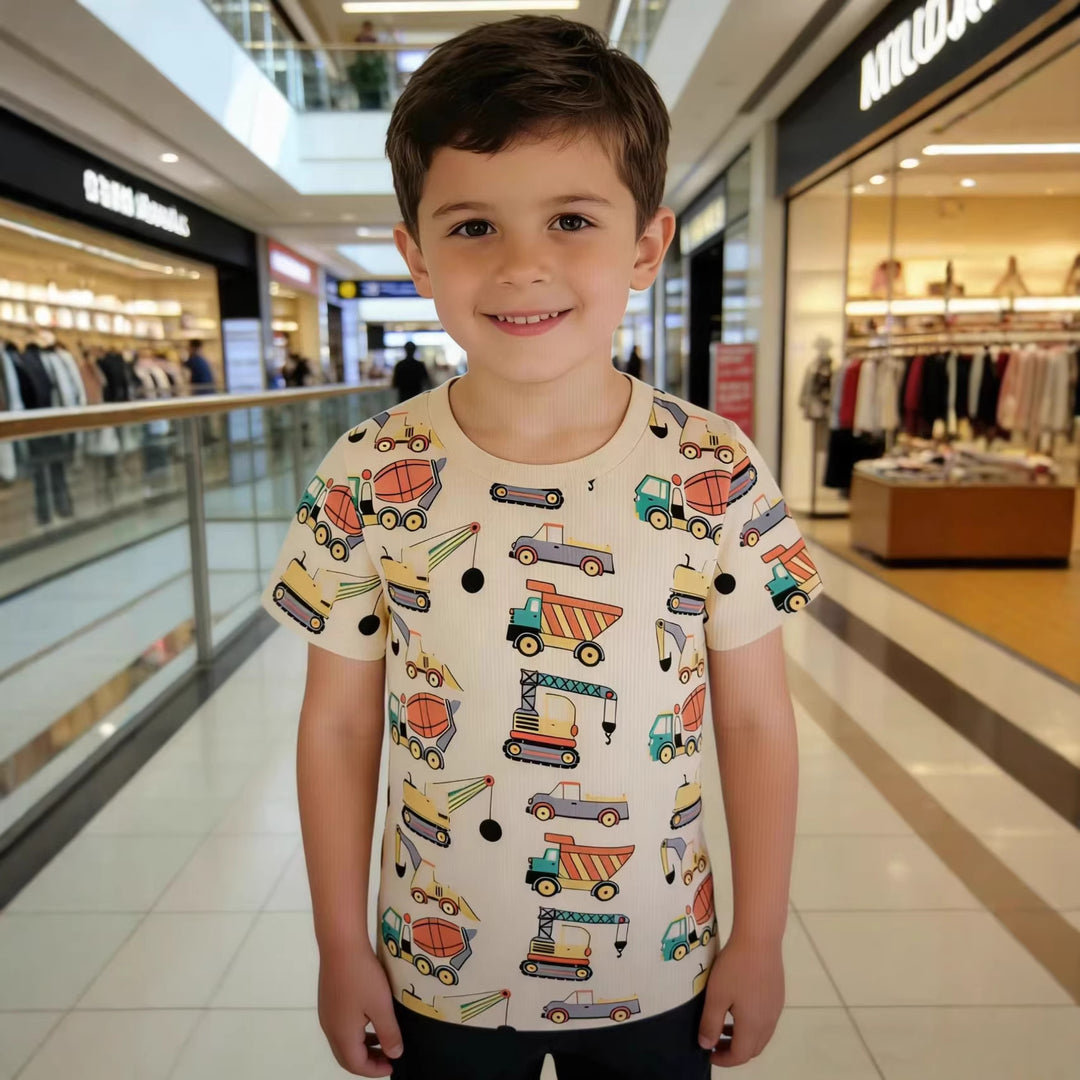 Jungen T-Shirt mit lustigem Baustellenfahrzeug-Design Drune