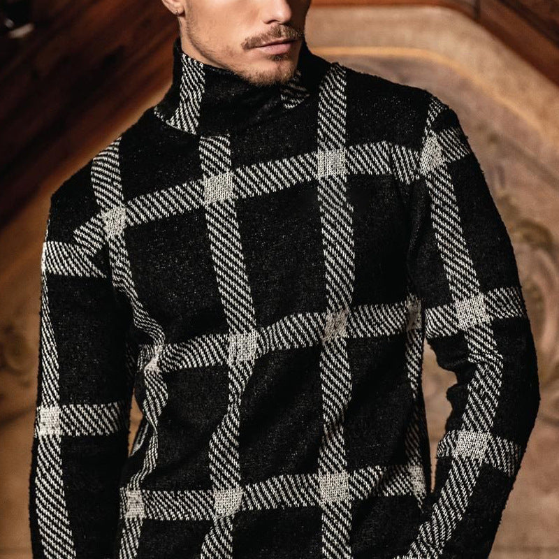 Herren Grobgestrickter Rollkragenpullover mit markantem Karomuster Drune
