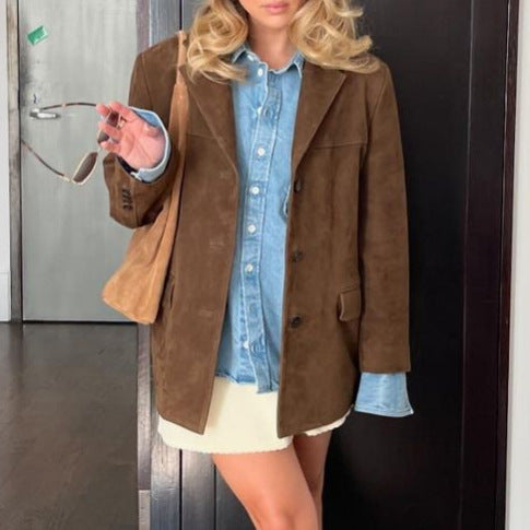 Damen Oversized Wollblazer mit strukturierten Ärmeln Drune