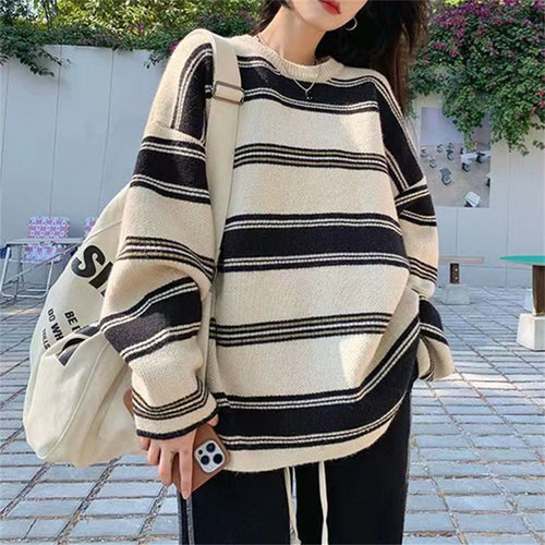 Damen lässiger Strickpullover mit maritimen Streifen und breitem Schnitt Drune