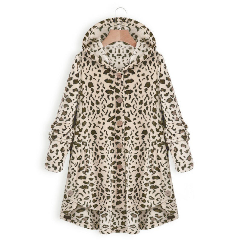 Damen Lässige Kapuzenjacke mit tierischen Mustern und Knopfdetails Drune