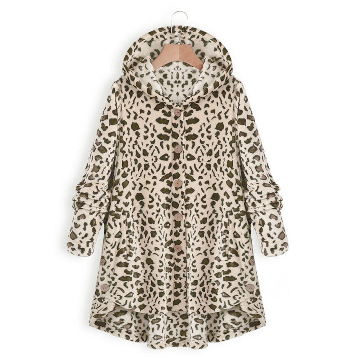 Damen Lässige Kapuzenjacke mit tierischen Mustern und Knopfdetails Drune