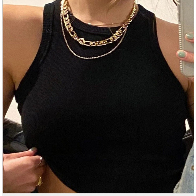 Damen körpernahes Cropped Top mit Rippstruktur und breiten Trägern Drune