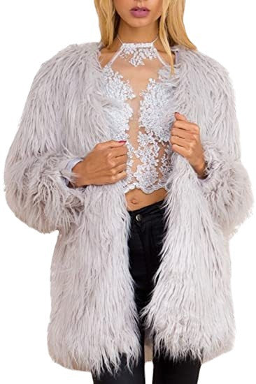 Damen Extravagante Kunstfelljacke mit flauschiger Textur Drune