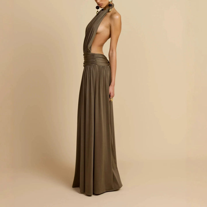 Damen Elegantes Maxikleid mit Hochgängigem Halterneck Drune