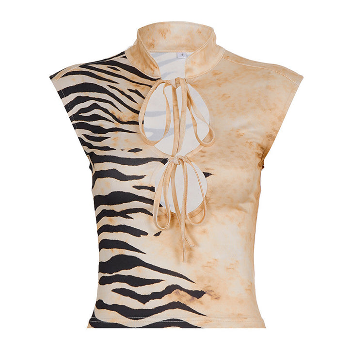 Damen Figurbetontes Kurzarm-Oberteil mit Halterneck und asymmetrischem Design Drune